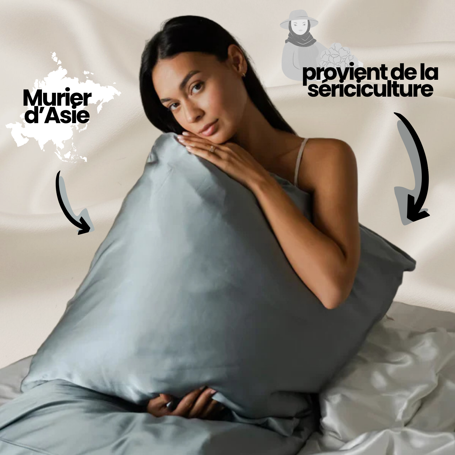 Taie d'oreiller 100% soie de Mûrier