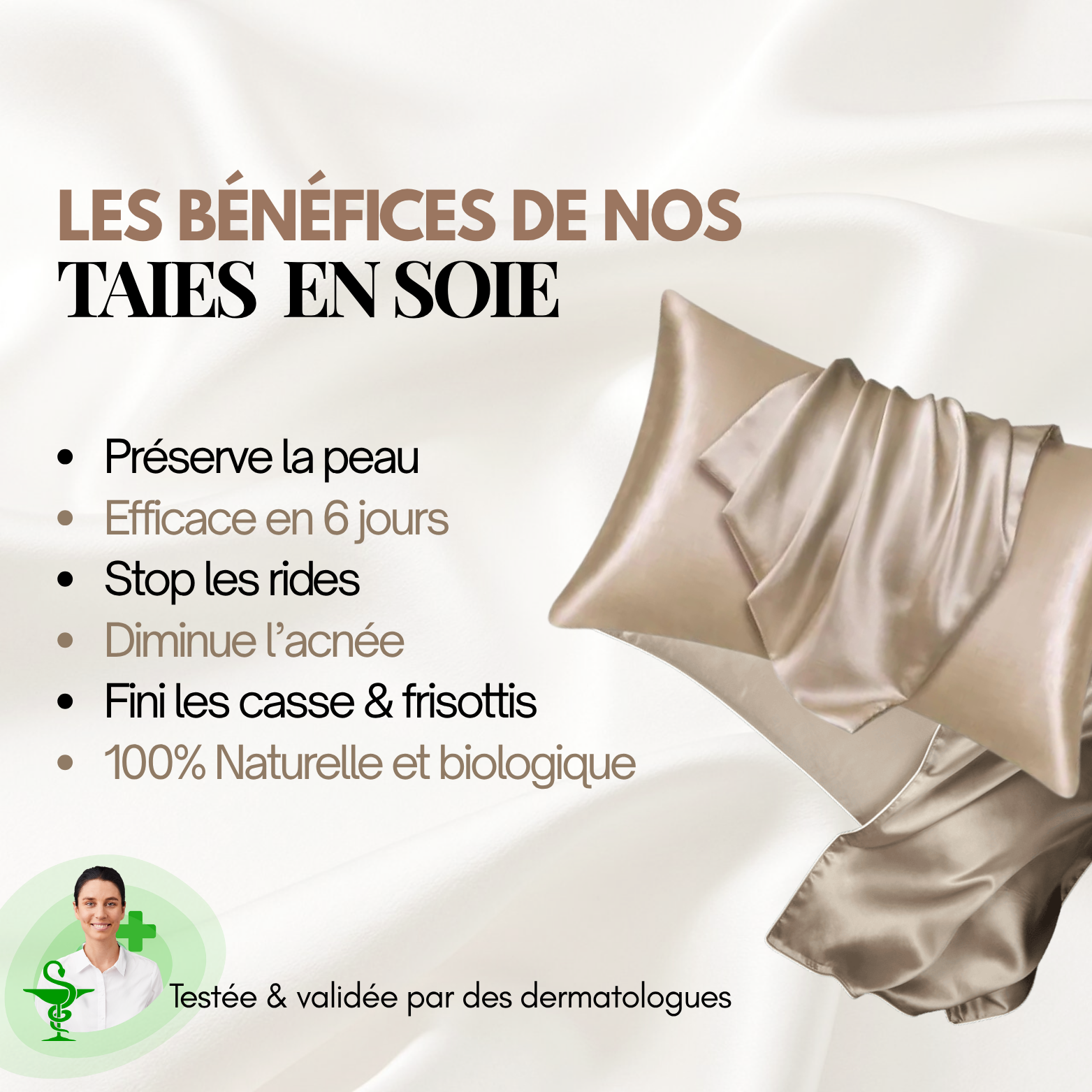 Taie d'oreiller 100% soie de Mûrier