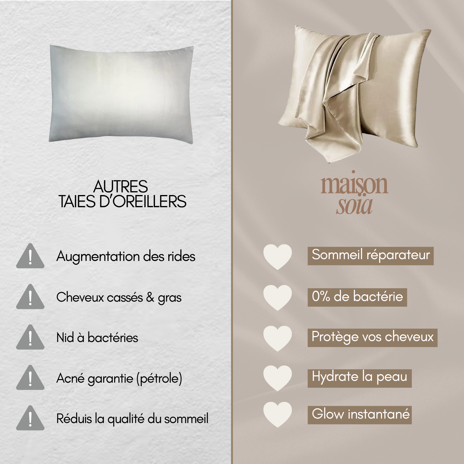 Taie d'oreiller 100% soie de Mûrier